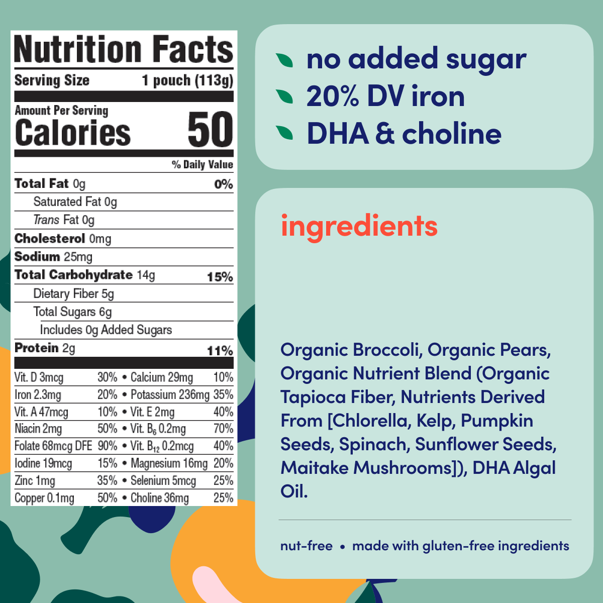 Broccoli Pear Puree 6 Puree Nutrition Graphic