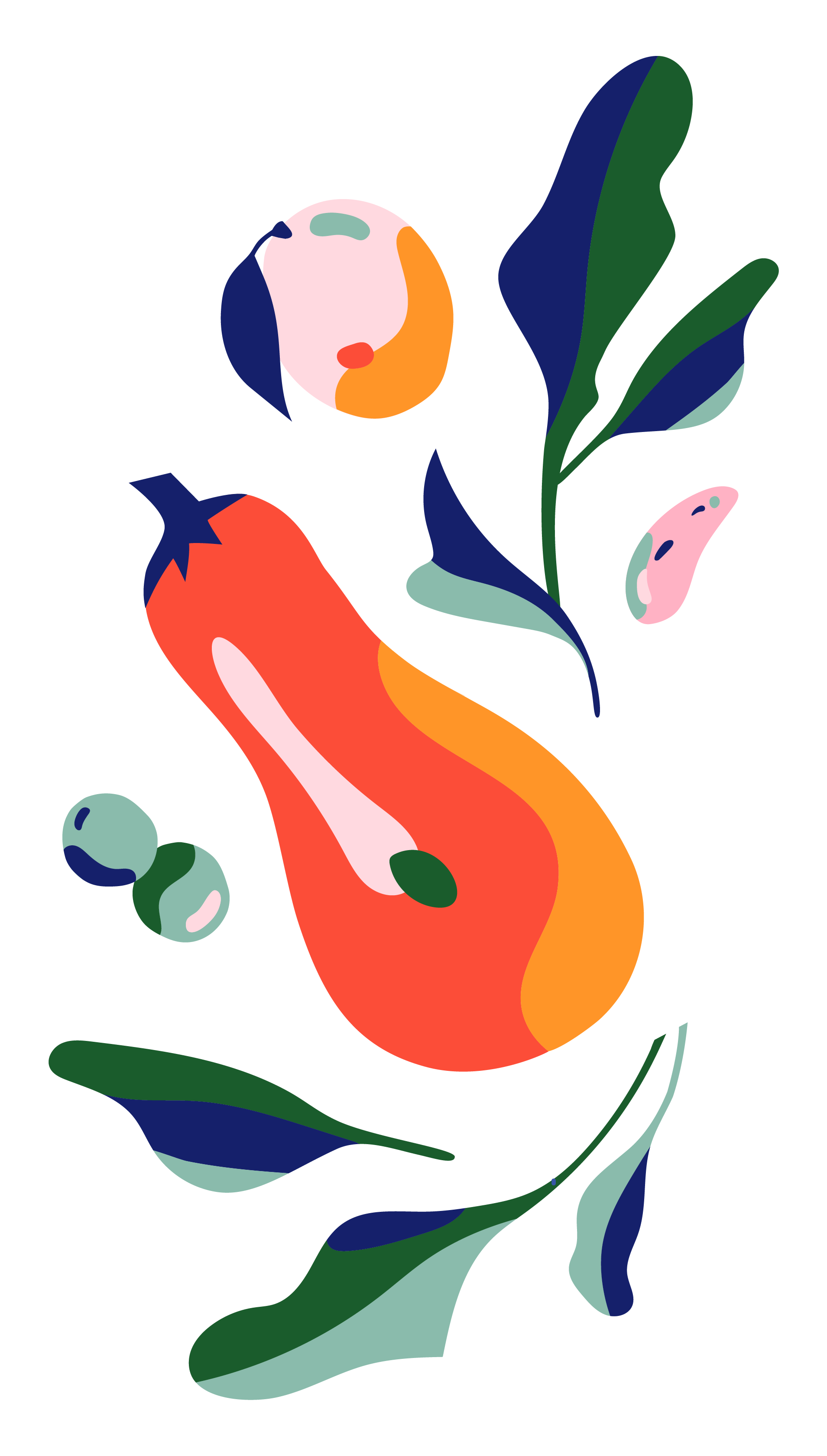 Cartoon Squash, Leaves, Apple and Peas